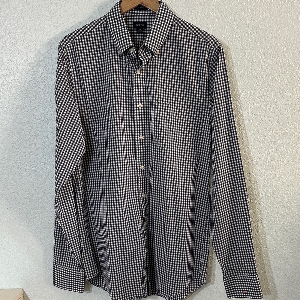 J. Crew Men Button Down Navy White Checkered Gingham Shirt - Picture 2 of 7